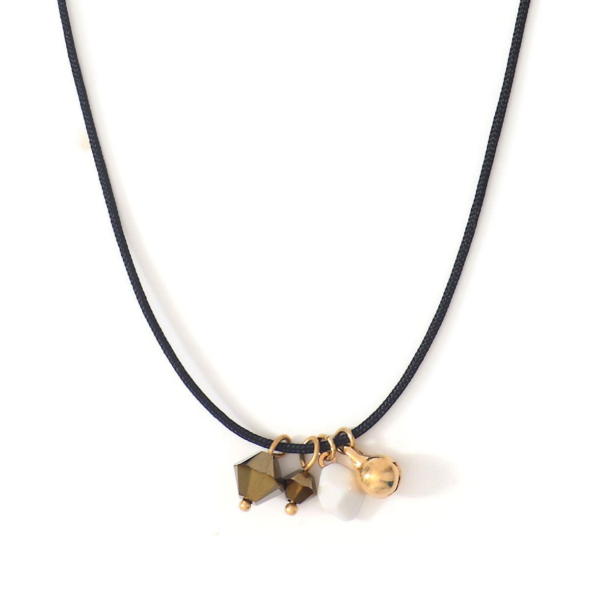 Collier Gri-gri Sunset avec porcelaine, grelot métal et perles de cristal sur cordon