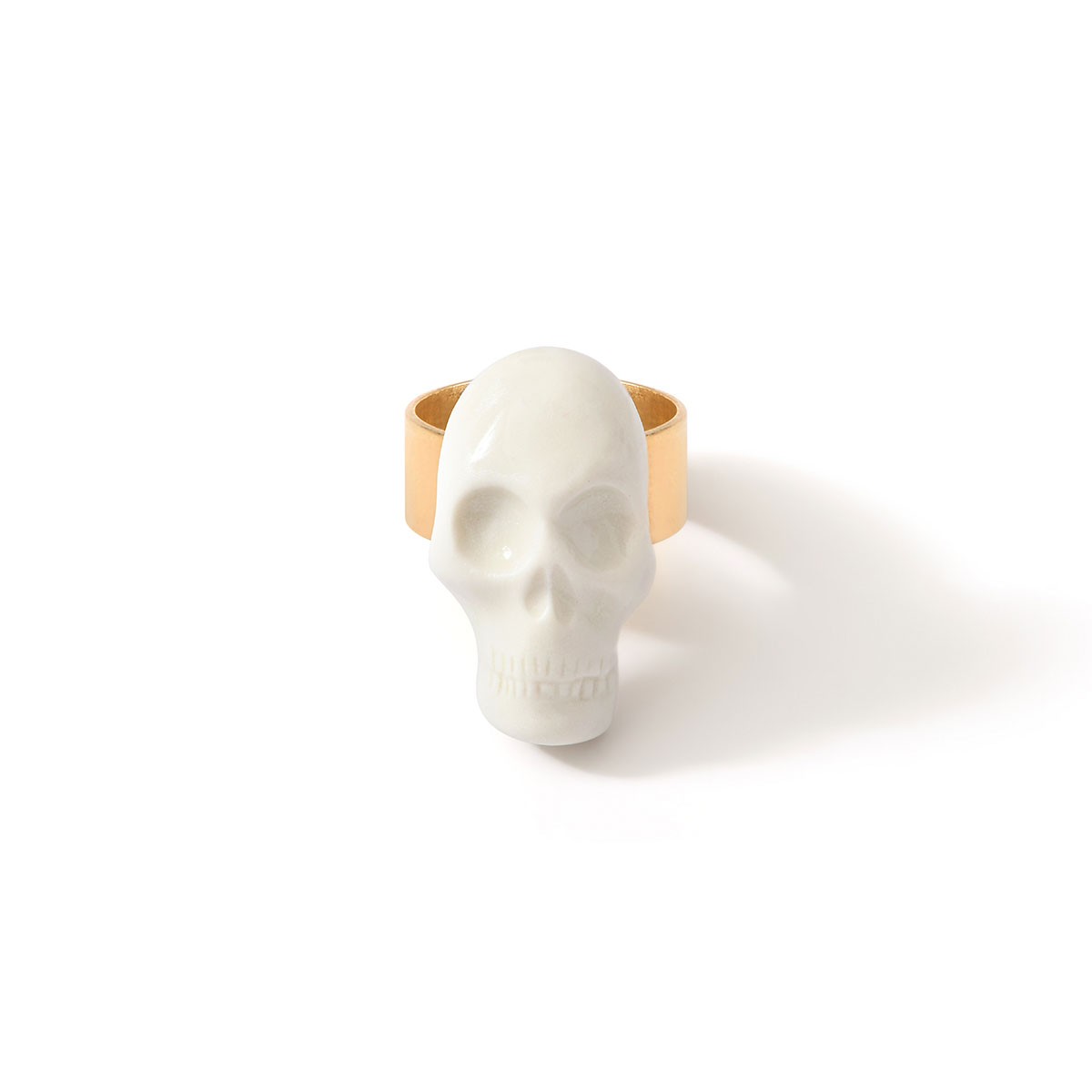 Bague Tête de mort GM en porcelaine et métal doré