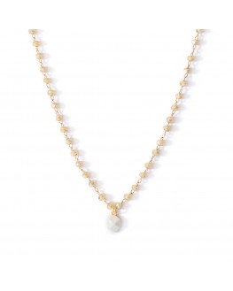 Pendentif collier Ashley perles grises, en porcelaine, métal doré et perles de verre