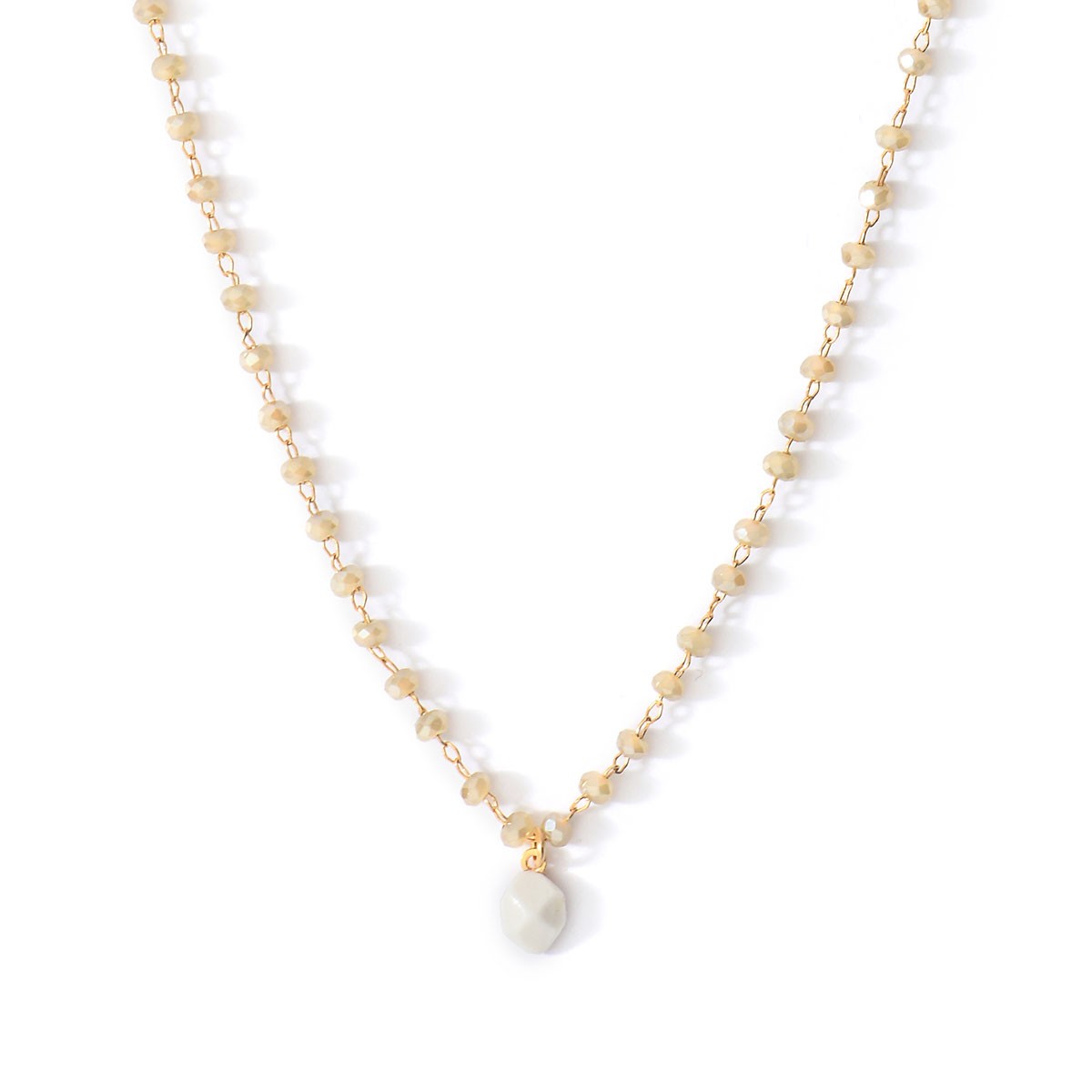 Pendentif collier Ashley perles grises, en porcelaine, métal doré et perles de verre