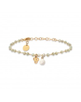 Bracelet Ashley perles grises en porcelaine, métal doré et perles de verre