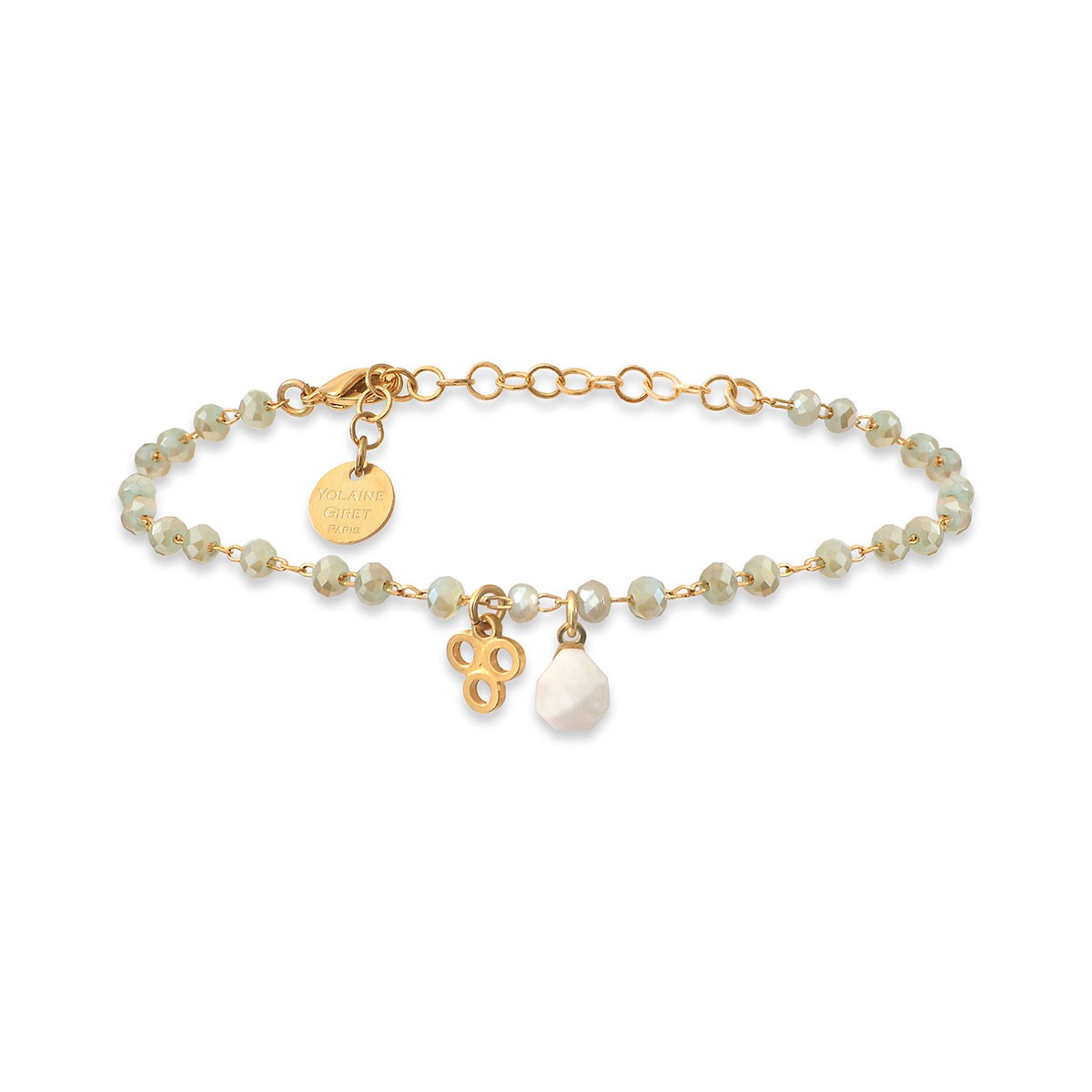 Bracelet Ashley perles grises en porcelaine, métal doré et perles de verre