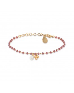Bracelet Ashley perles violettes en porcelaine, métal doré et perles de verre