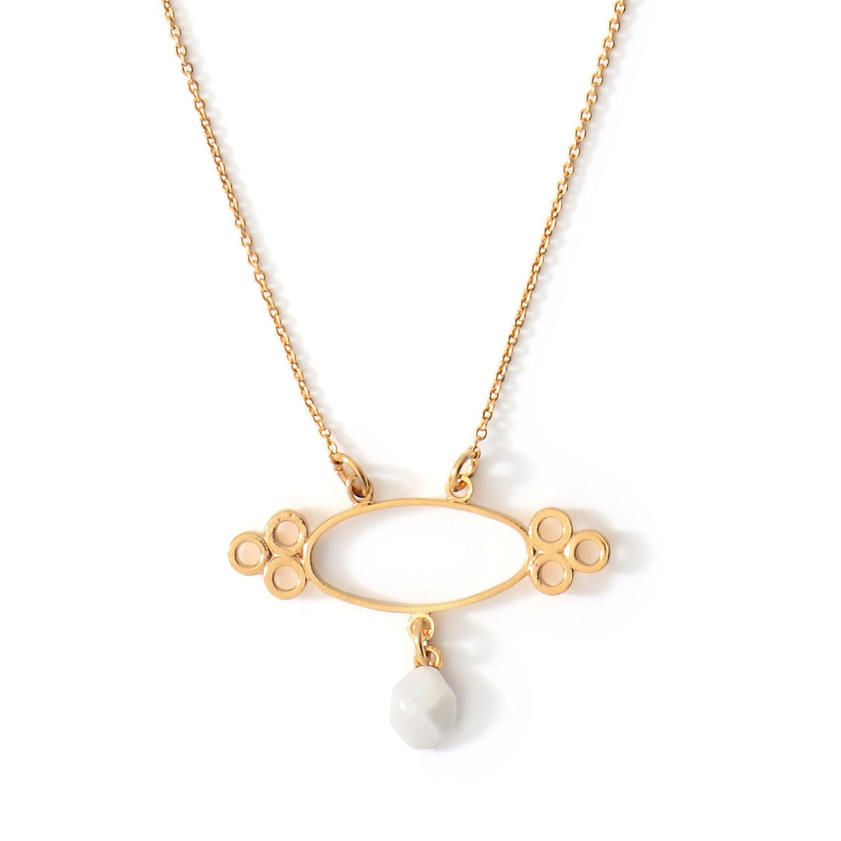 Pendentif collier Ashley #4 en porcelaine et métal doré à l'or fin