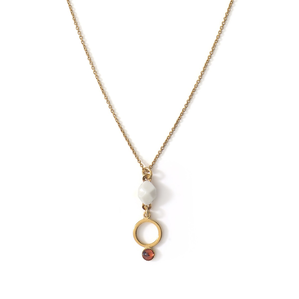 Collier Sunrise 8 Rouge en porcelaine émaillée, métal doré à l'or fin et perle de verre