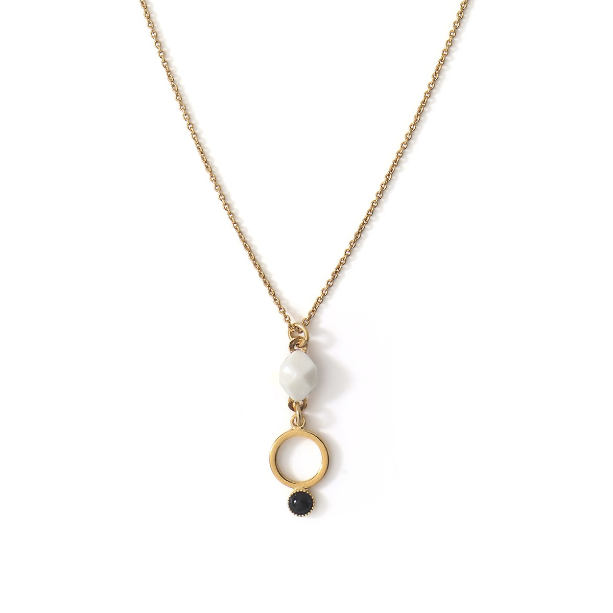 Collier Sunrise en porcelaine émaillée, métal doré à l'or fin et perle de verre