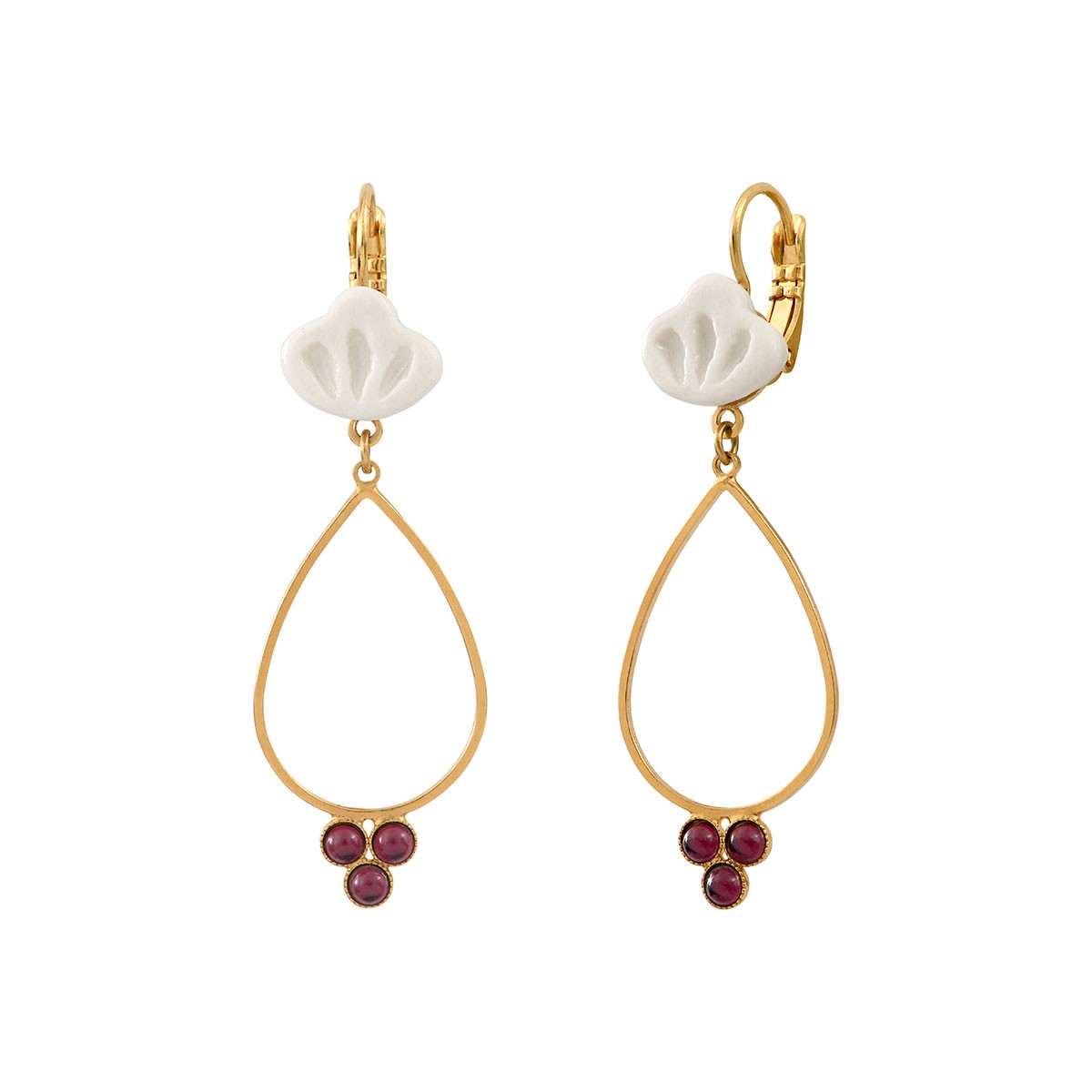 Boucles d'oreilles Coquillage #3 en porcelaine et perles de verre