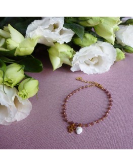 Bracelet Ashley perles violettes - Décor fleuri